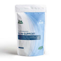 Packaging for glucomannan capsules designed to aid weight loss, set against a light background. The packaging reads "live fresh," "Glucomannan Slim Support," "Glucomannan contributes to weight loss as part of a low-calorie diet," "42 capsules," "vegan," and "3x2 daily."