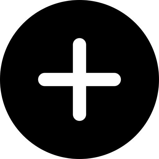 Schwarzes Kreis-Symbol mit einem weißen Pluszeichen in der Mitte, das einen Vorteil darstellt.