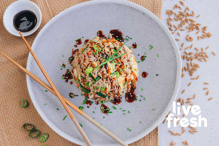 High Protein Risoni Gemüsereis mit Ei & Low Carb Teriyaki