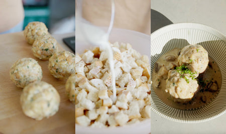 Semmelknödel mit vegetarischer Pilzrahmsoße